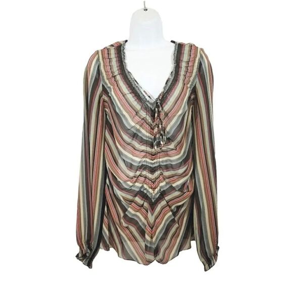 Vintage 90's Y2K Kenneth Cole 100% Silk Striped Longsleeve Top Size 8 - Picture 4 of 13